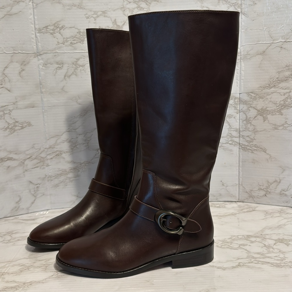 Coach ladies dark chocolate brown tall Brynn Riding leather Boots size 10 B - Picture 3 of 13